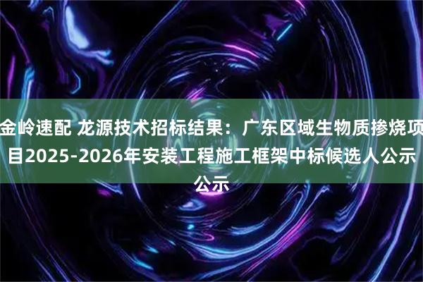 金岭速配 龙源技术招标结果：广东区域生物质掺烧项目2025-2026年安装工程施工框架中标候选人公示